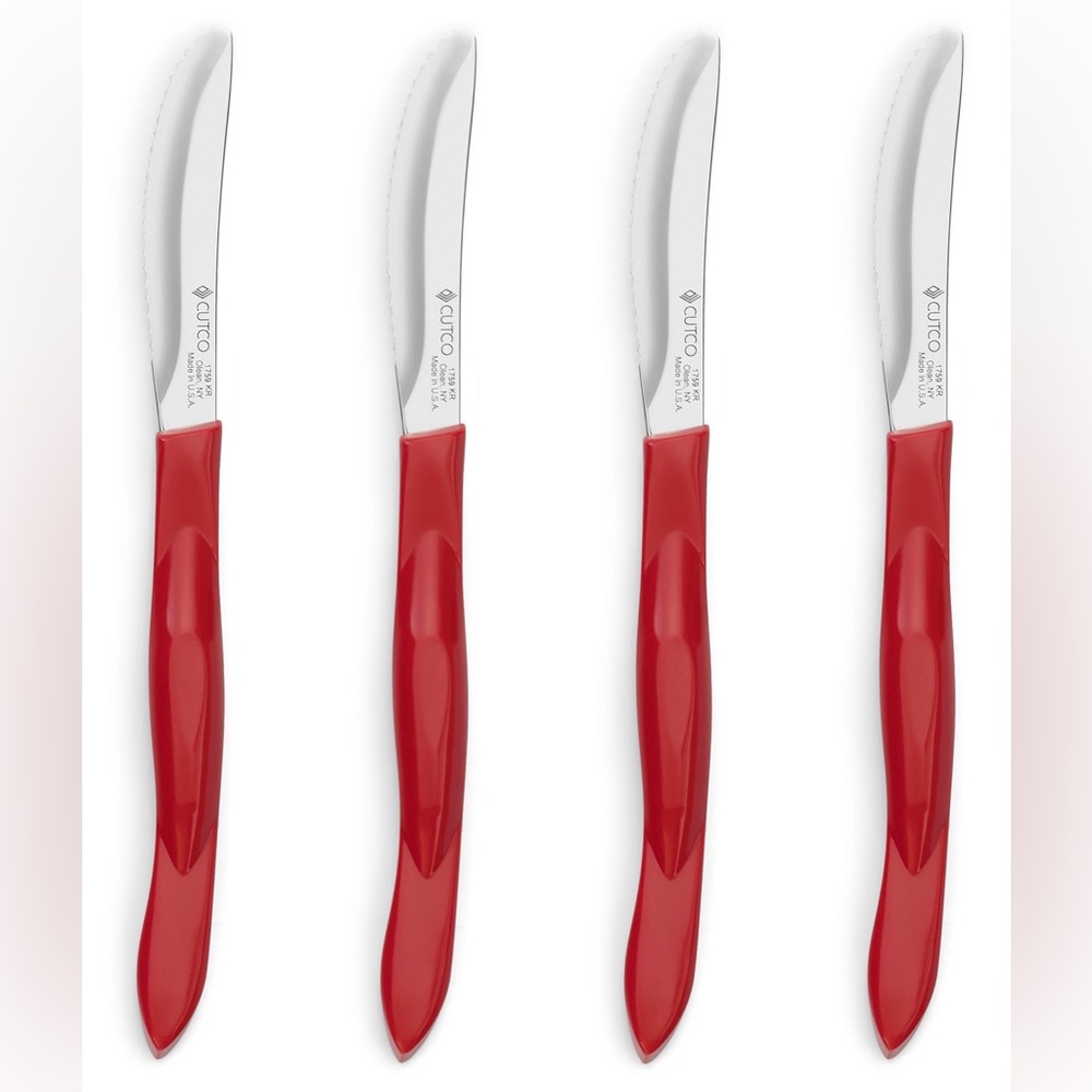 4x Cutco 1759 Table Knives with Red Handles (1865 4-Pc. Table Knife Set w/o Box)